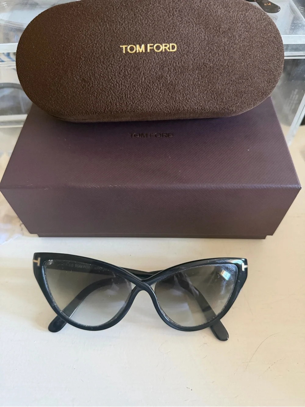 Tom Ford Black Cat-Eye Sunglasses with Gold Accents